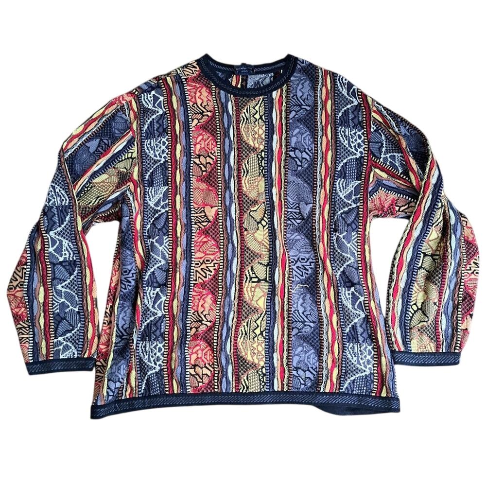 %Coogi Australia Vtg Textured Knit Sweater Men Multicolored 3XL Biggie Smalls